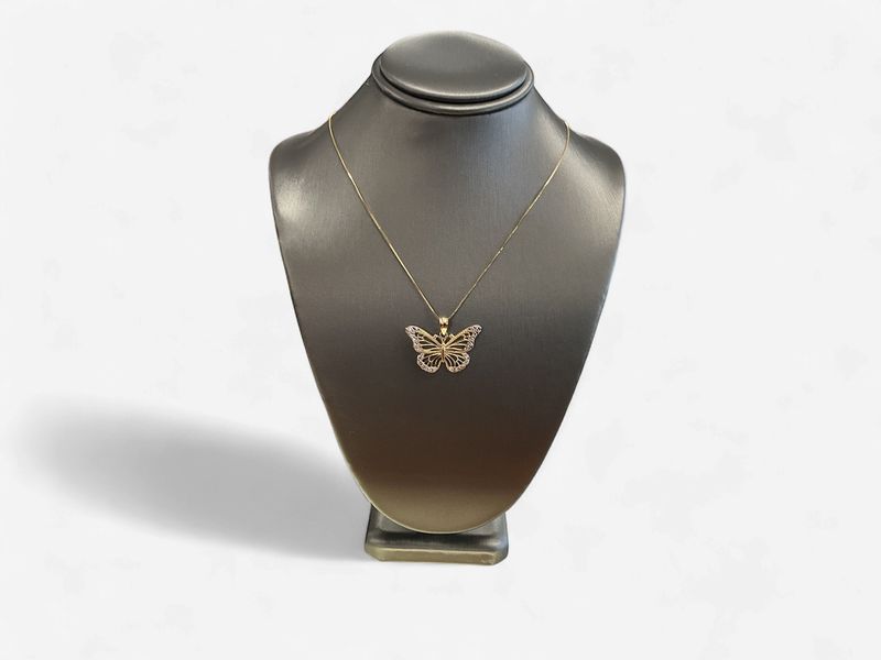 14k Yellow w/ White Rhodium Diamond-cut Polished Cut-out Butterfly Pendant