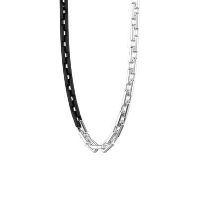 24 Inch Black and Silver Ceramic Link Necklace