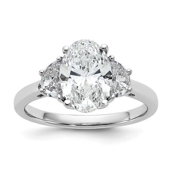 3 Stone Ring Oval center Diamond with Half Moon sides