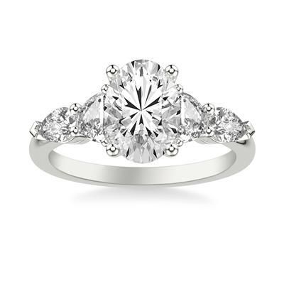 3ct tdw Lab Grown Diamond Ring w/ 2ct F VS2 Oval center and Half moon and Pear Sides