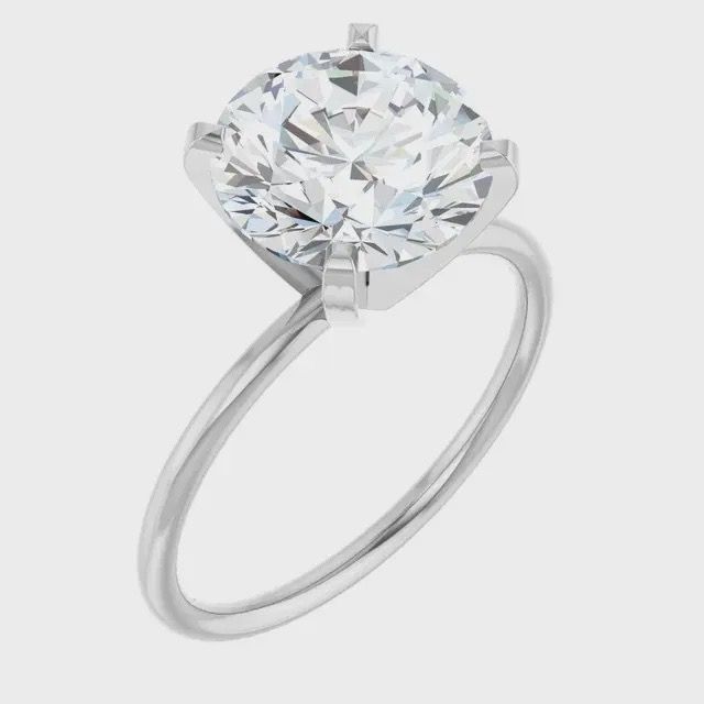 3.01 F VS2 Lab Grown Round Diamond Solitaire Ring in 14 White Gold