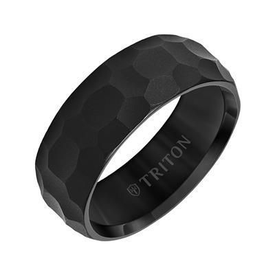 8mm Black Tungsten Carbide Edge to Edge Band with Hammered Pattern-10