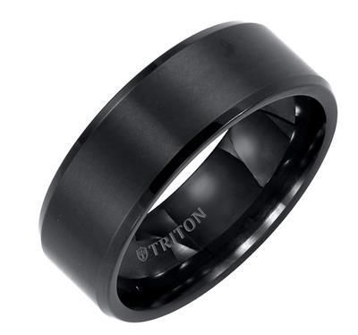 8mm Black Tungsten Carbide Bevel Edge Comfort Fit Band with Satin Finish-10
