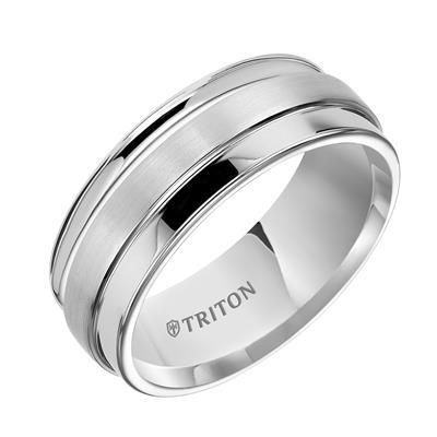 8mm White Tungsten Wide Step Edge Comfort Fit Band