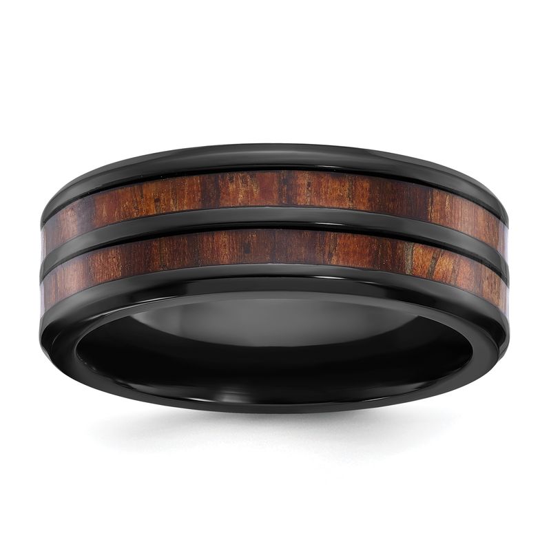 Chisel Black Zirconium Polished with Wood Inlay Center 8mm Band 10.00