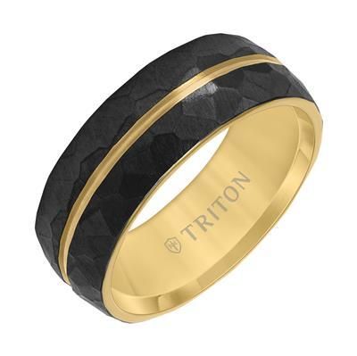 8MM Black Faceted Titanium with Yellow Stripe And Inside- 10