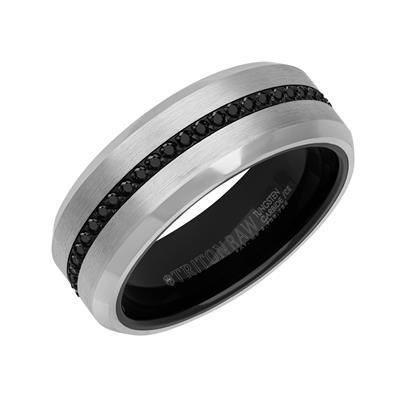 8MM Tungsten Carbide Ring - Eternity Black Heat-Treated Sapphires and Beveled Edge- 10
