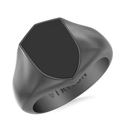 Black Brushed Shield Signet Ring