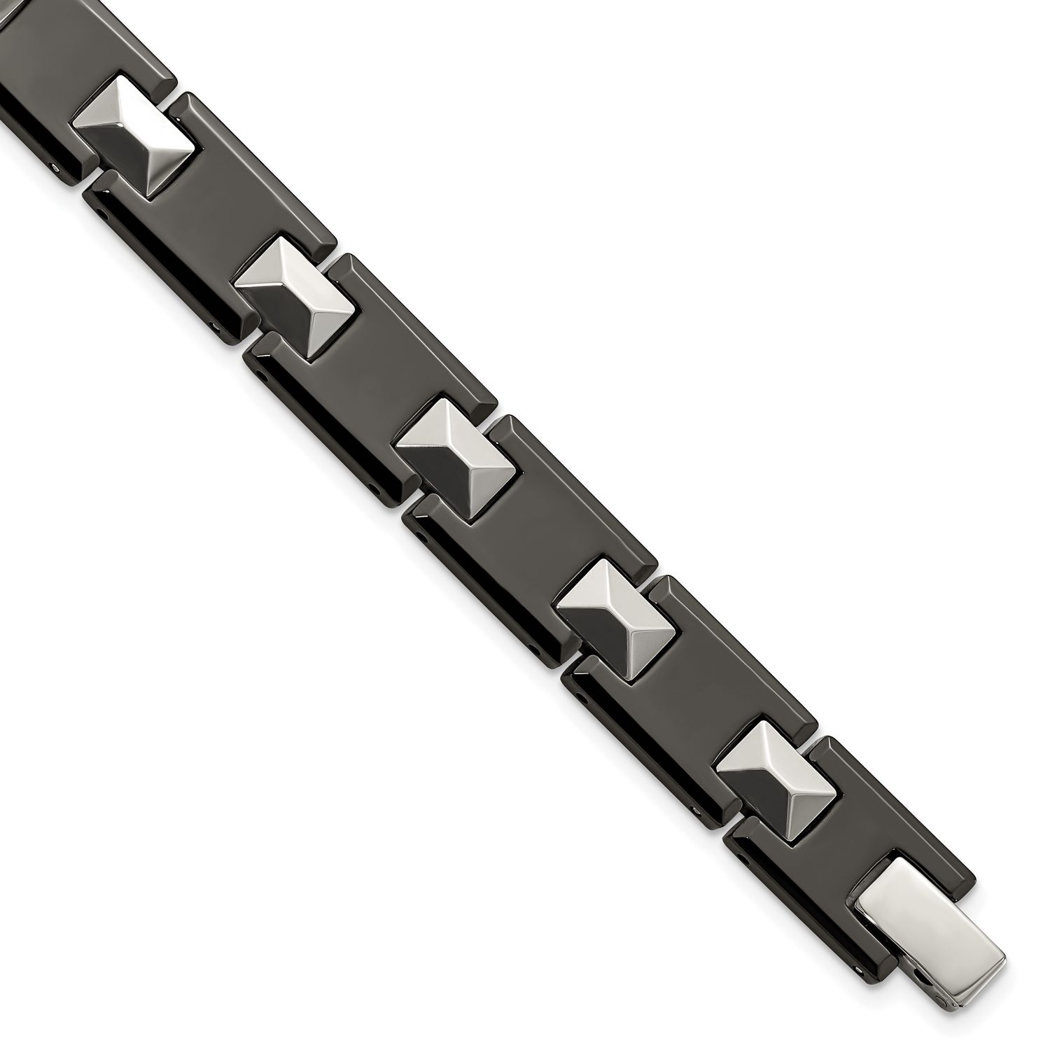Chisel Tungsten and Black Ceramic Polished 8.5 inch Bracelet