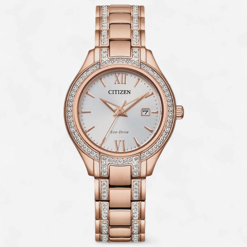 Ladies Silhouette Crystal Silver-Tone Dial Rose Color Eco-Drive