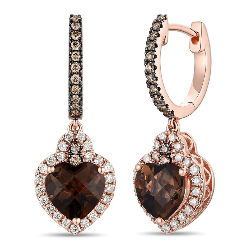 LeVian Chocolate Quartz Earrings w/ Chocolate and Nude Diamond Sides 14k Strawberry Gold