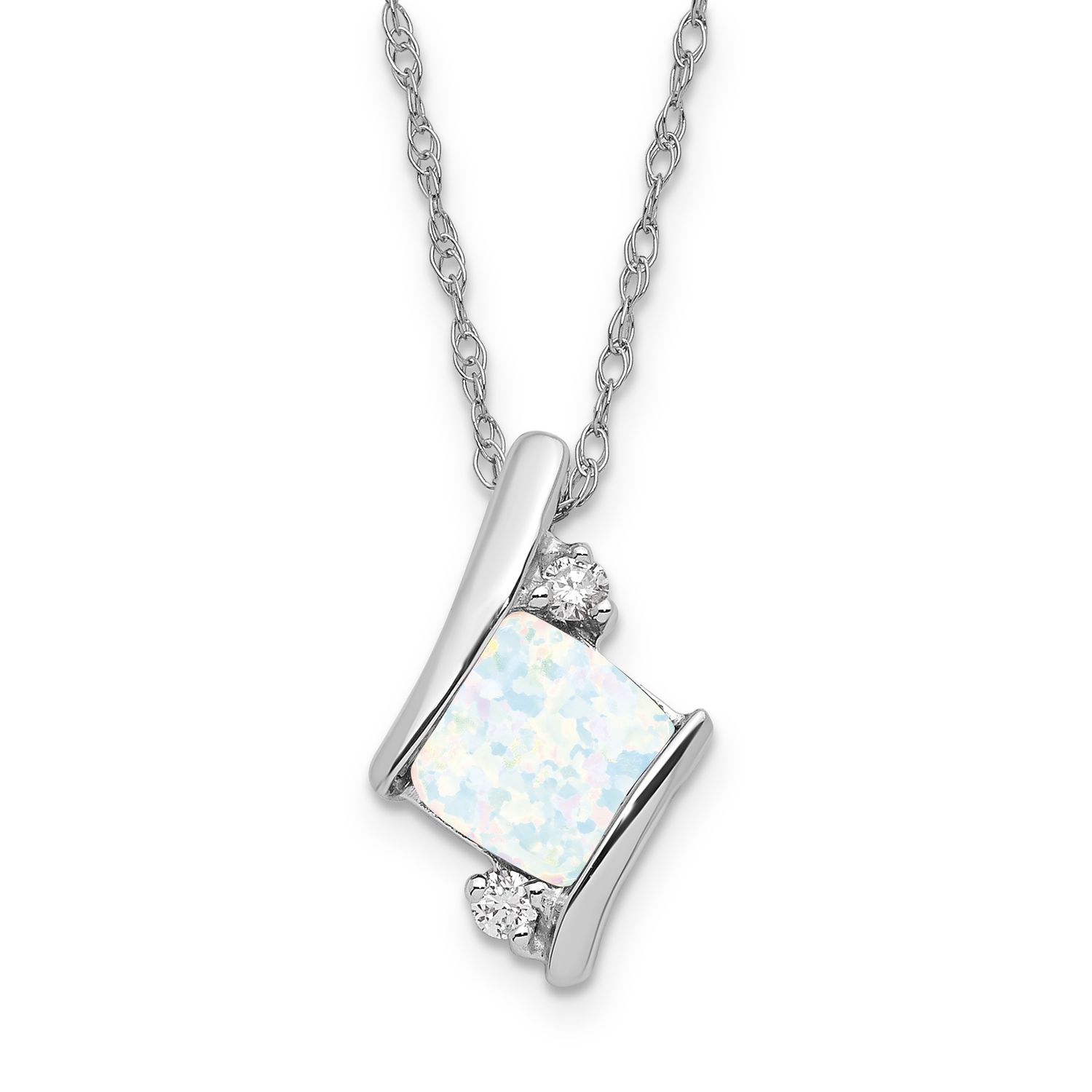 SS Created Opal &amp; Diamond Pend Necklace