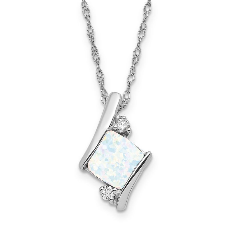 SS Created Opal &amp; Diamond Pend Necklace