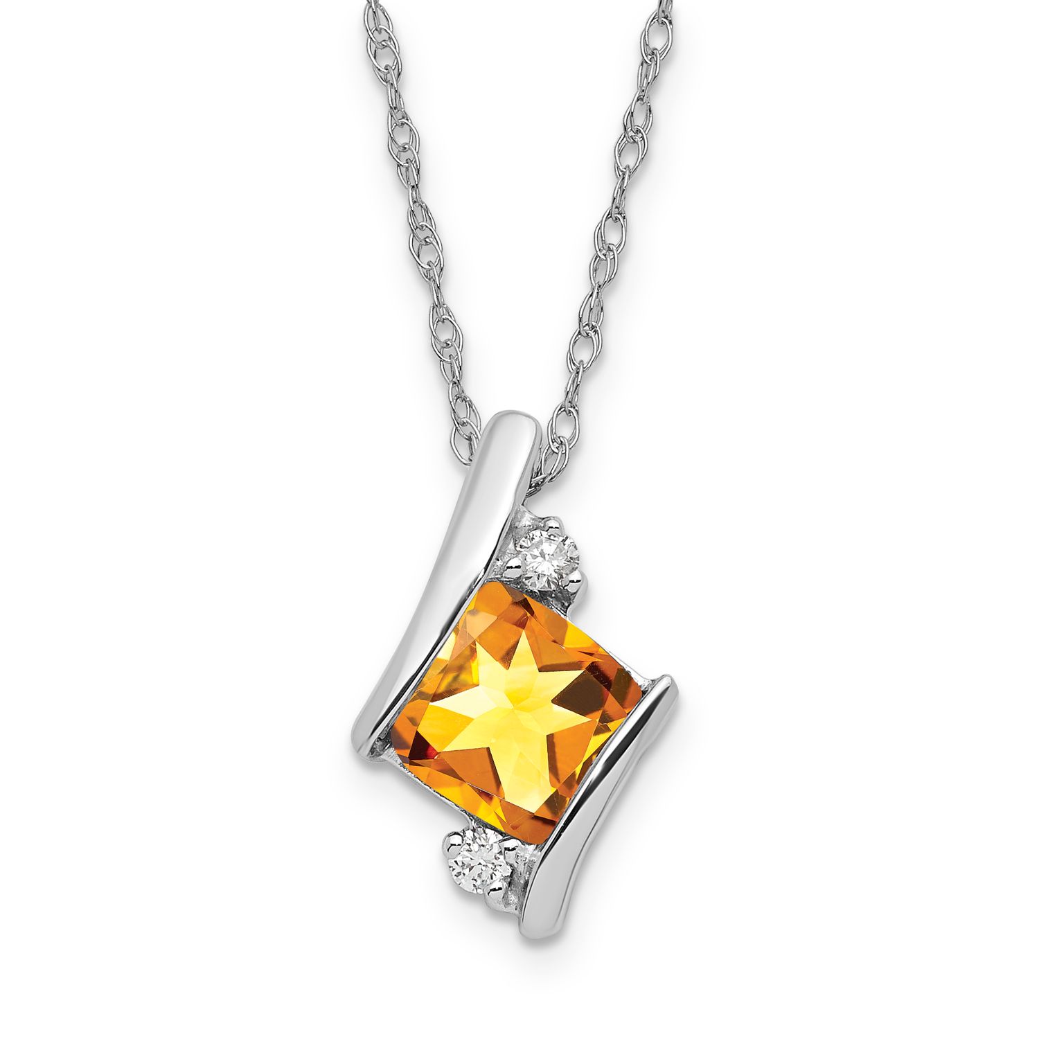 SS Citrine &amp; Diamond Pend Necklace
