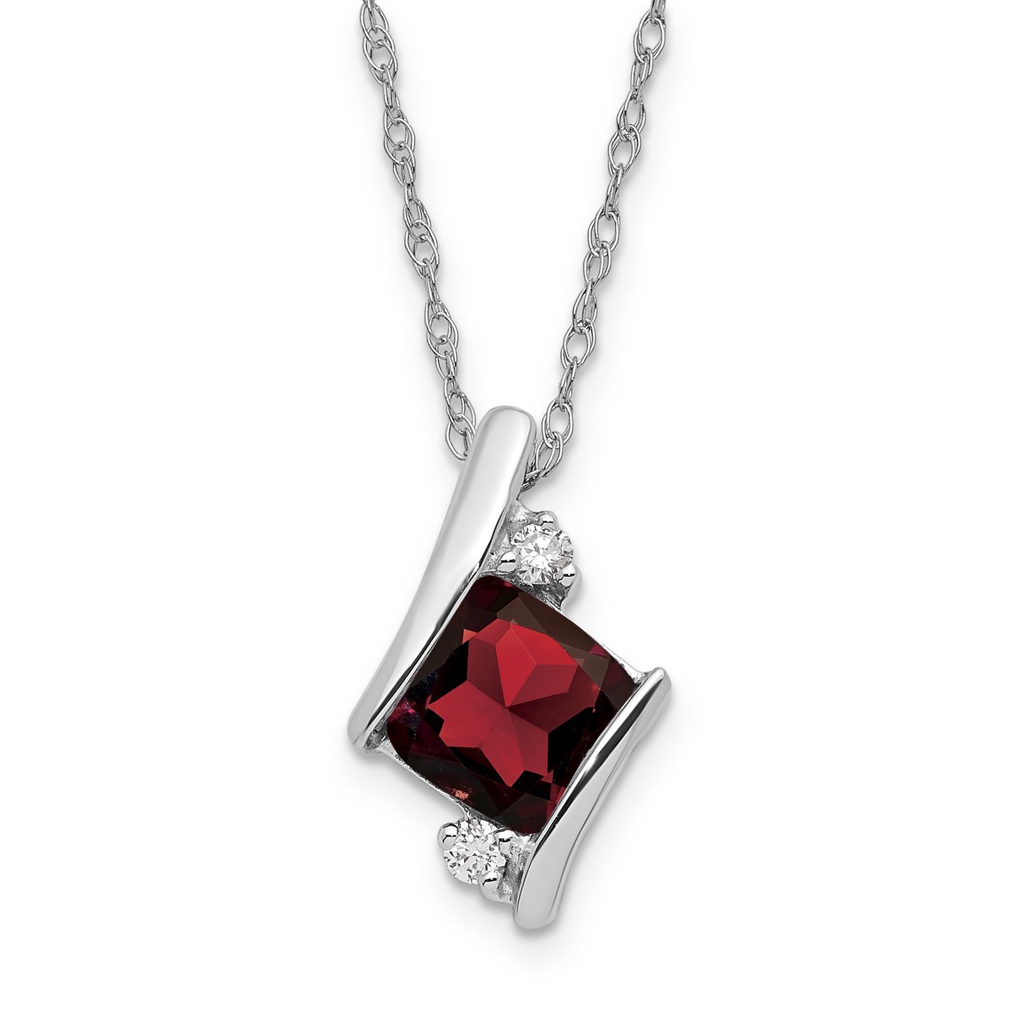 SS Garnet &amp; Diamond Pend Necklace