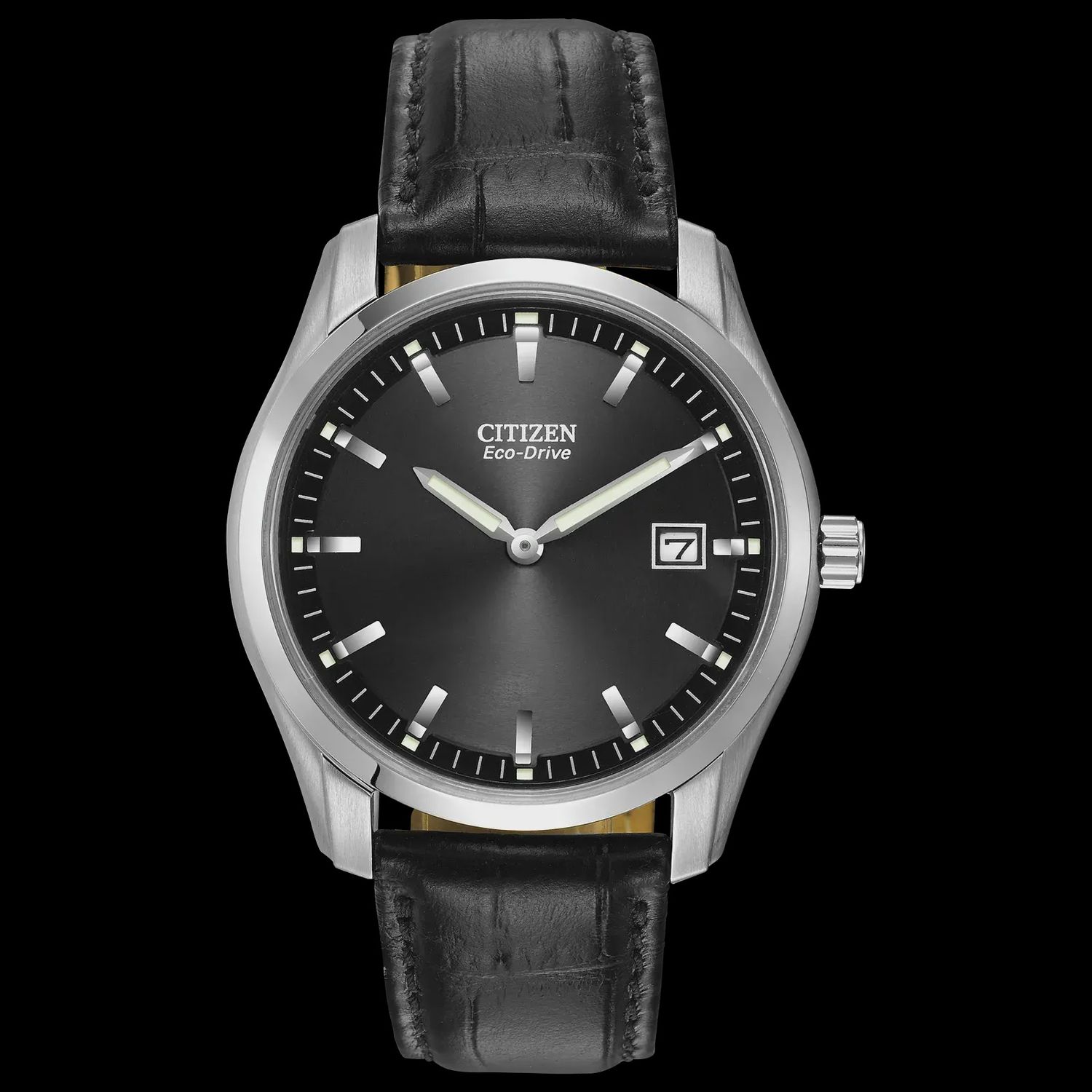 Men's Eco-Drive Corso Black Leather Band Strap