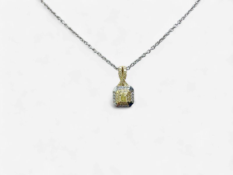 Platinum and 14k Honey Gold 1/4 ct Fancy Light Yellow Diamond w/ Vanilla Diamonds