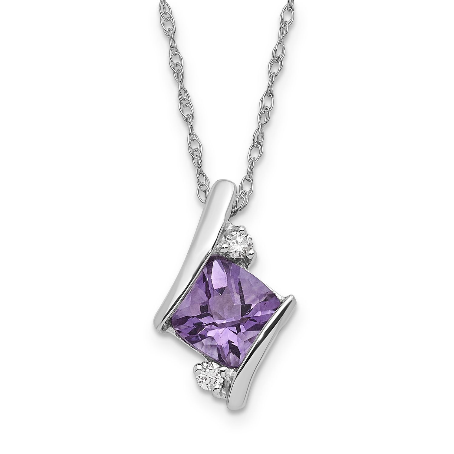 SS Amethyst &amp; Diamond Pend Necklace