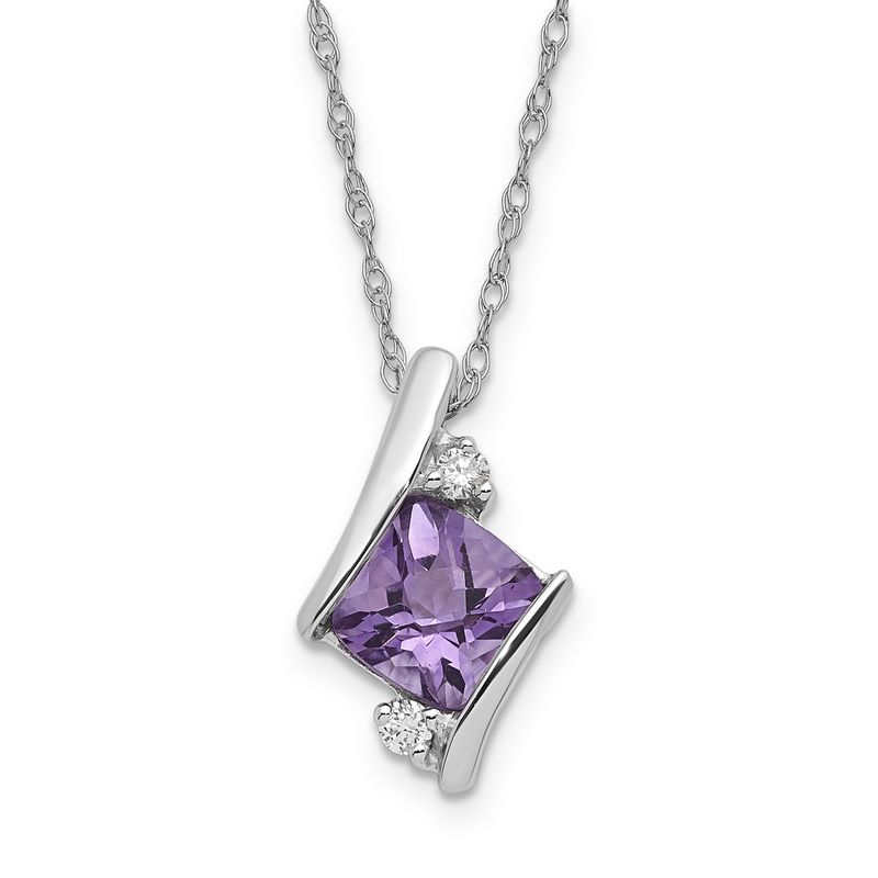 SS Amethyst &amp; Diamond Pend Necklace