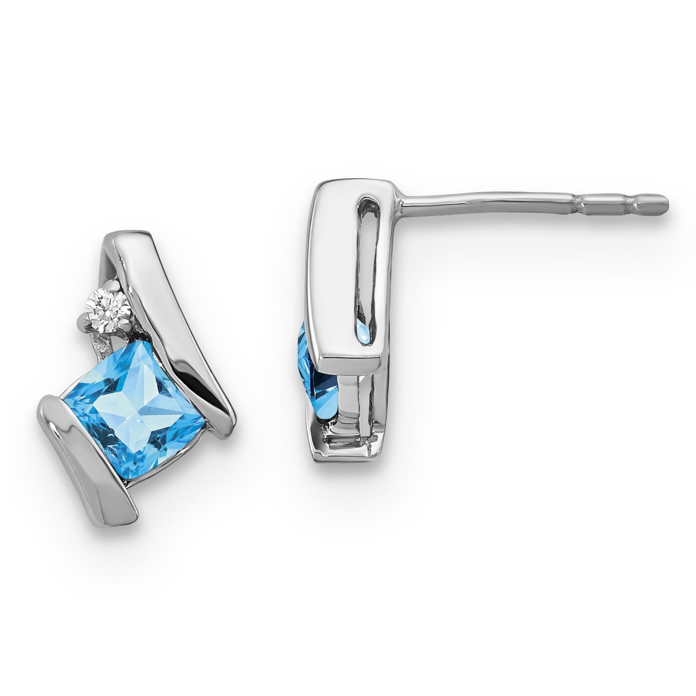 SS Blue Topaz &amp; Diamond Earrings