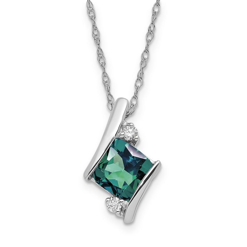 SS Created Alexandrite &amp; Diamond Pend w/Chain