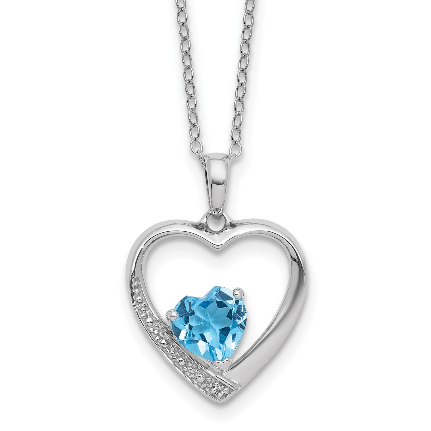 SS Blue Topaz &amp; Diamond Pend Necklace