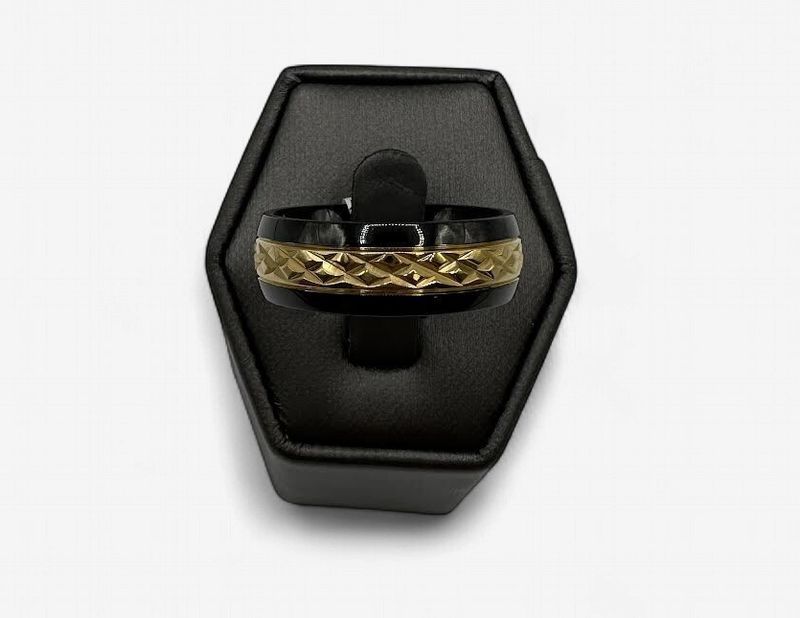 SS Yellow Plated Center Mens Band-10