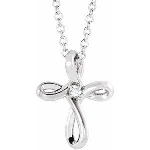 Sterling Silver .015 CTW Natural Diamond Cross 16-18" Necklace