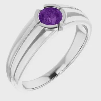 Sterling Silver 5.2 mm Round Ring Mounting Amethyst center