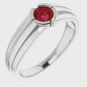 Sterling Silver 5.2 mm Round Ring Mounting w/ Created Ruby size 9