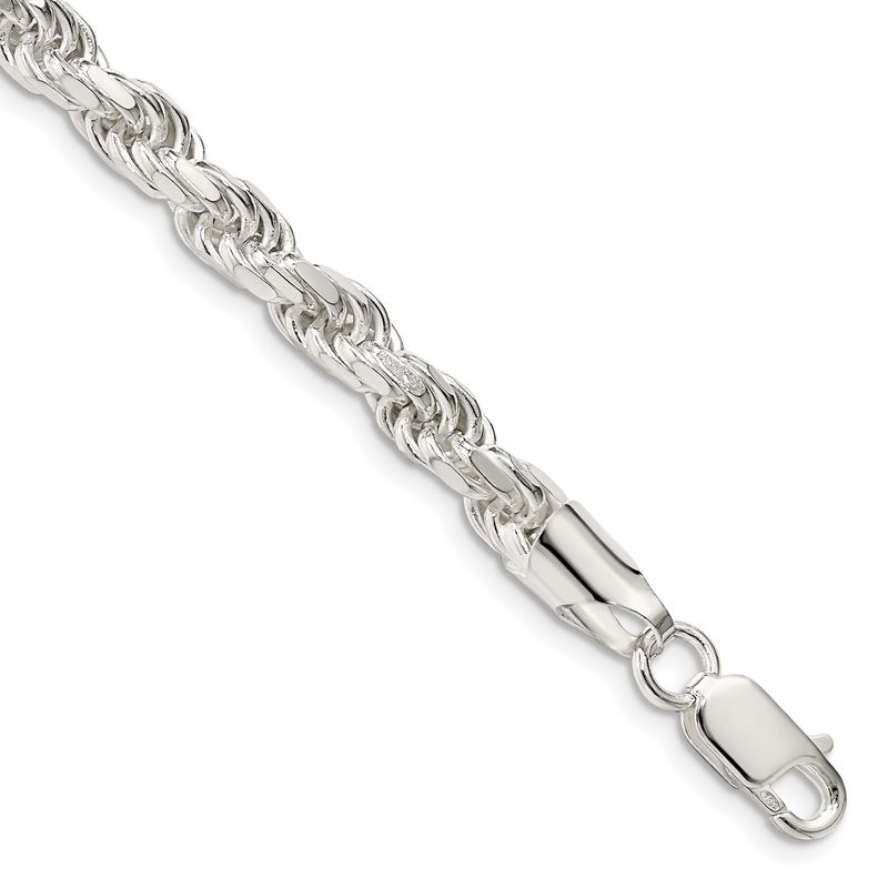 Sterling Silver 5.75mm Diamond-cut Rope Bracelet 9in