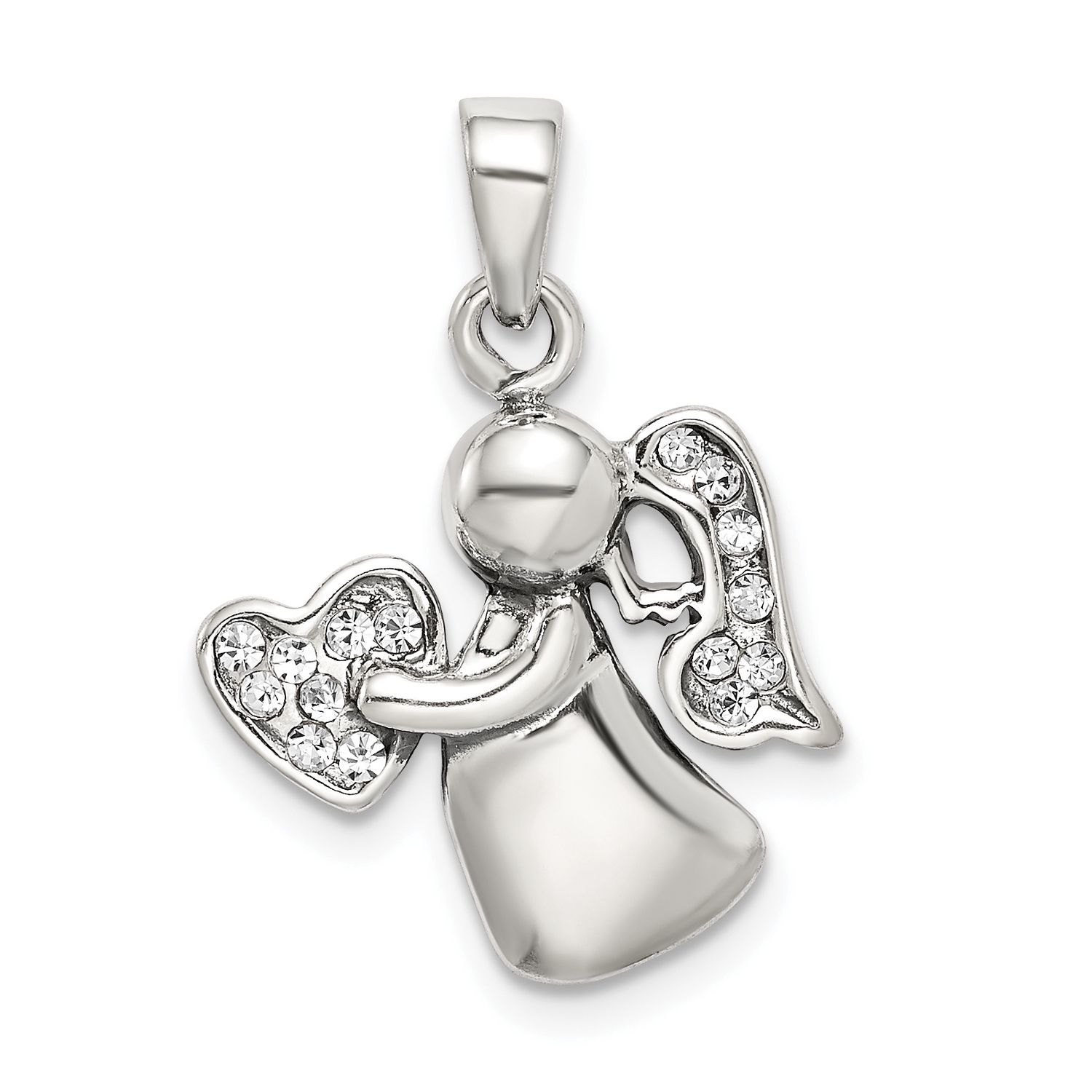 Sterling Silver Antiqued &amp; CZ Angel Charm