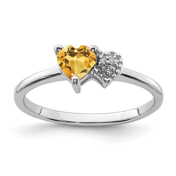 Sterling Silver Citrine and Diamond Heart Ring