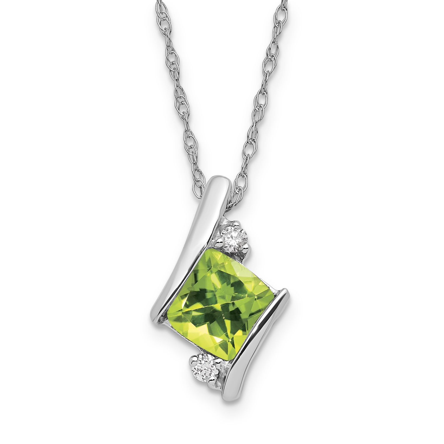 Sterling Silver Peridot &amp; Diamond Pendant Necklace