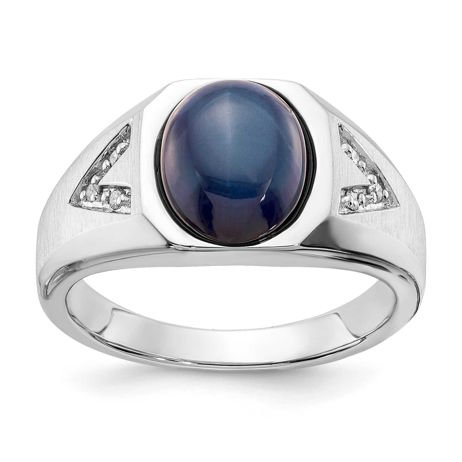 Sterling Silver Oval Shaped Created Blue Star &amp; Diamond Ring 10.00