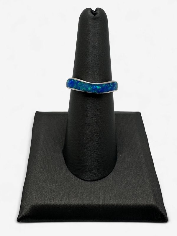 Sterling Silver Previously Loved Australlian Opal Curved Band- Size 7