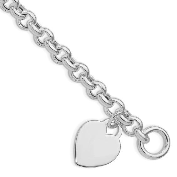 Sterling Silver Rhodium 7.5in Plated Heart Toggle Bracelet
