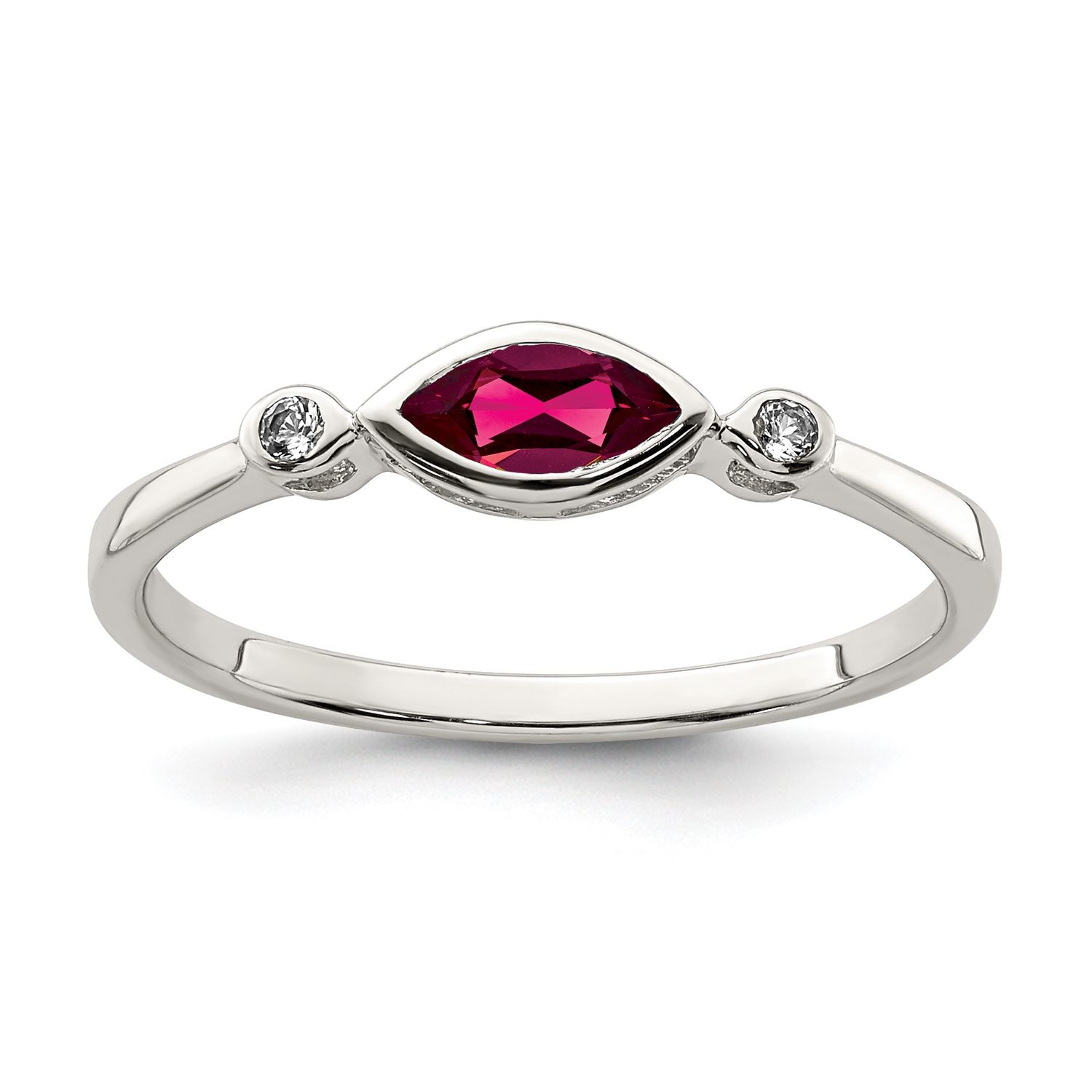 Sterling Silver Rhod-pltd Polished Created Ruby and White Topaz Ring 7.00