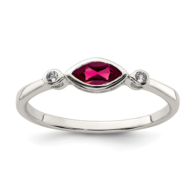 Sterling Silver Rhod-pltd Polished Created Ruby and White Topaz Ring 7.00
