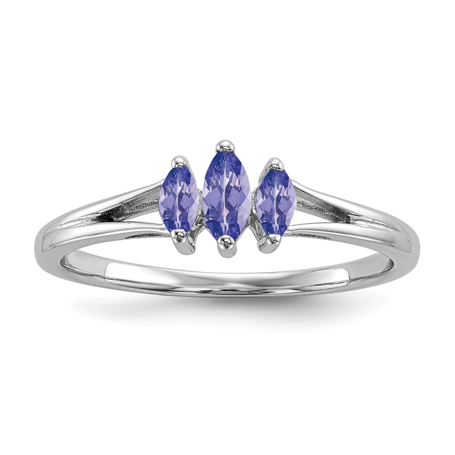 Sterling Silver Rhodium 3 Stone Tanzanite Ring 6.00