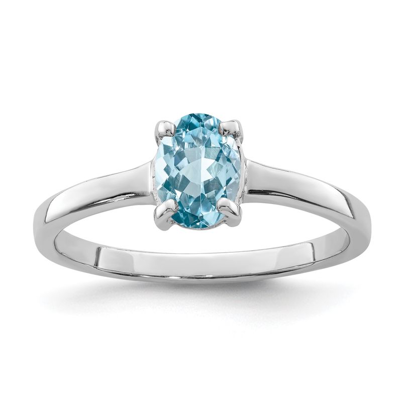 Sterling Silver Rhodium Light Swiss Blue Topaz Ring 7.00