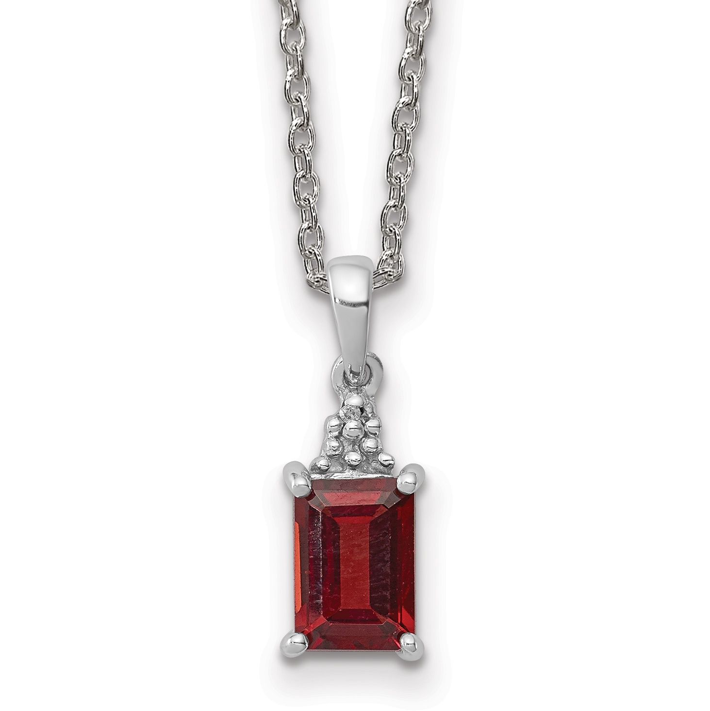 Sterling Silver Rhodium Garnet &amp; Diamond Necklace