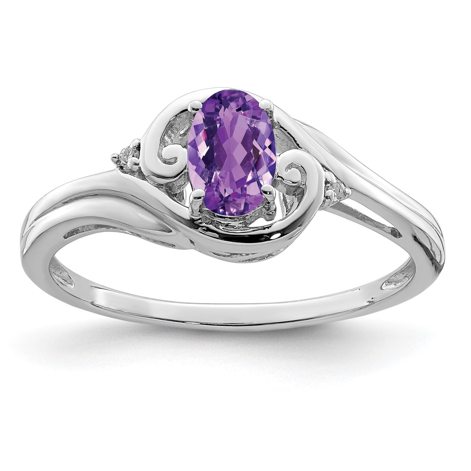 Sterling Silver Rhodium Plated Diamond &amp; Amethyst Ring 7.00