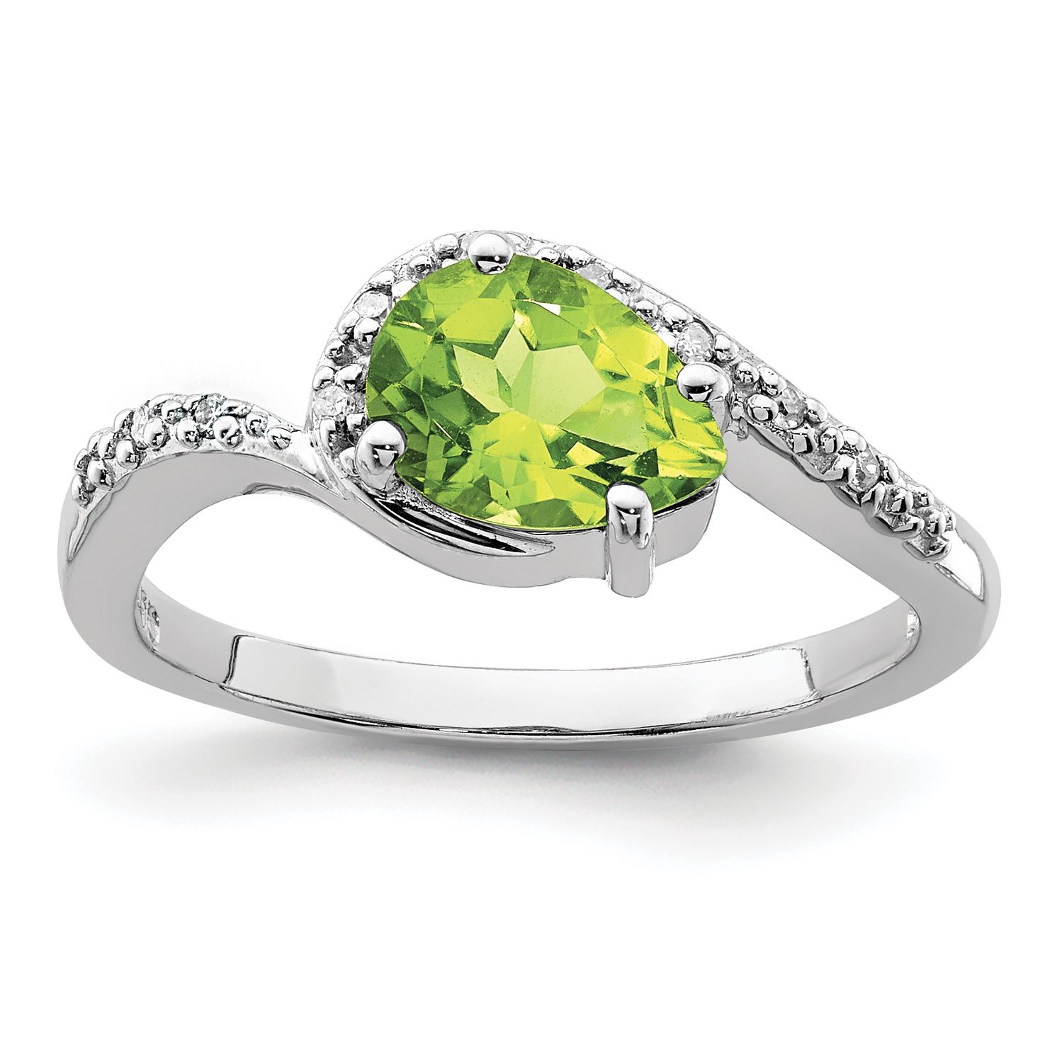 Sterling Silver Rhodium Plated Diamond and Peridot Ring 7.00
