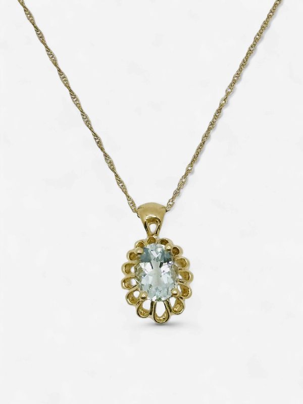 Pre- Loved 14k Yellow Gold Aquamarine Fashion Style Necklace