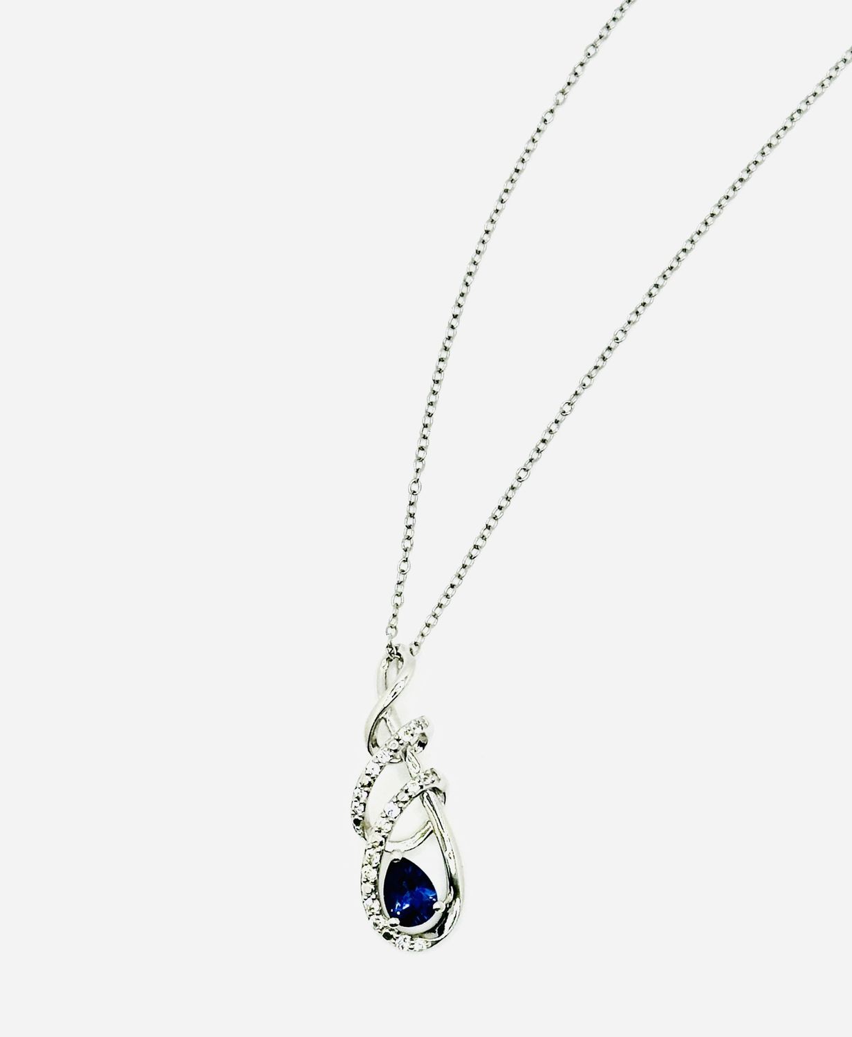 Pre- Loved Sterling Silver Created Tear Drop Sapphire Necklace