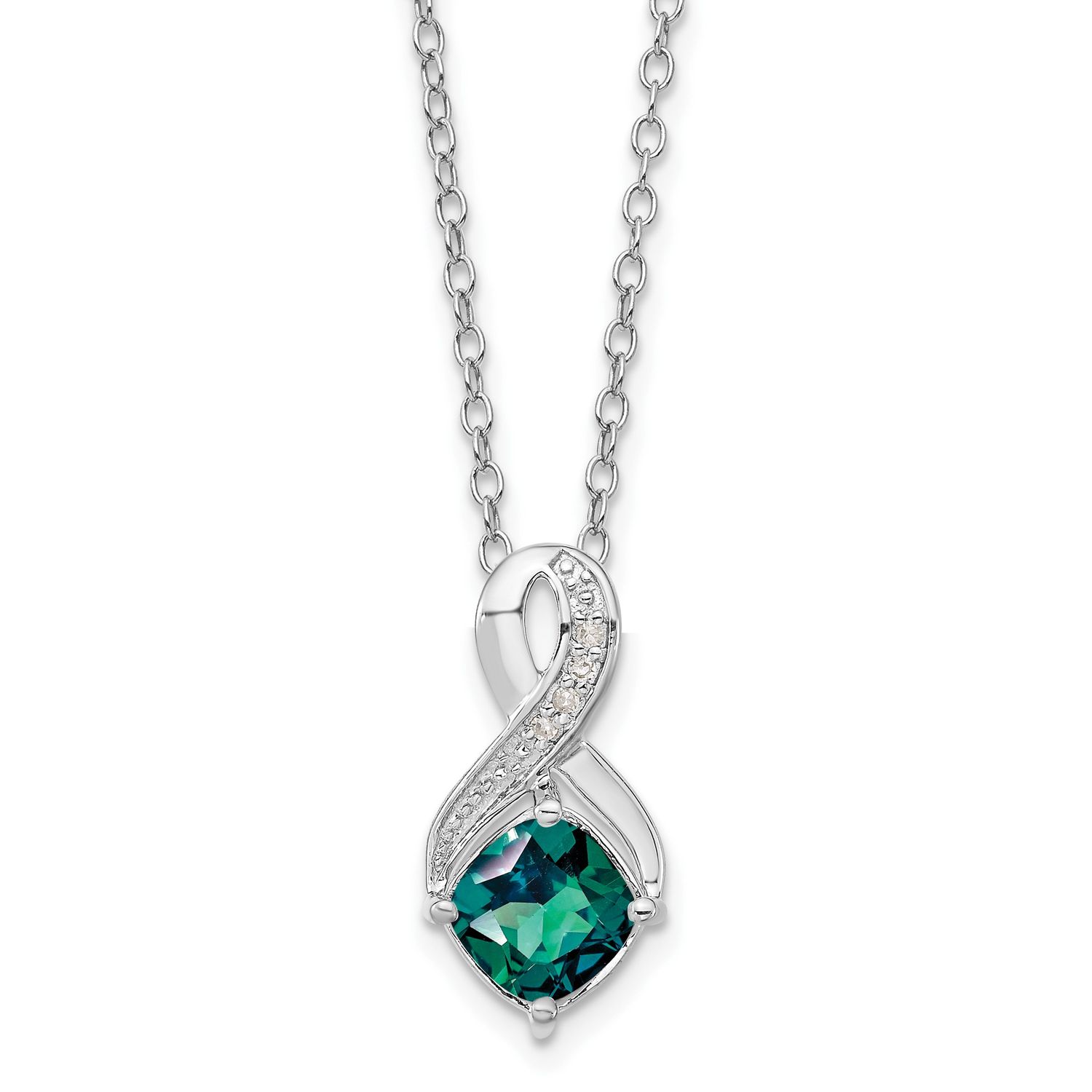SS Created Alexandrite &amp; Diamond Pendant Necklace