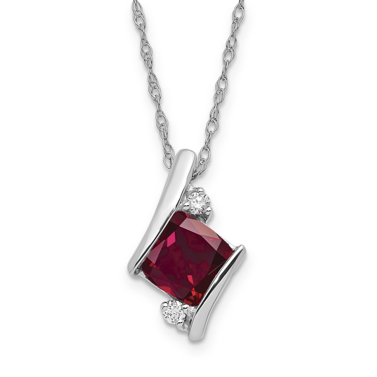 SS Created Ruby &amp; Diamond Pend Necklace