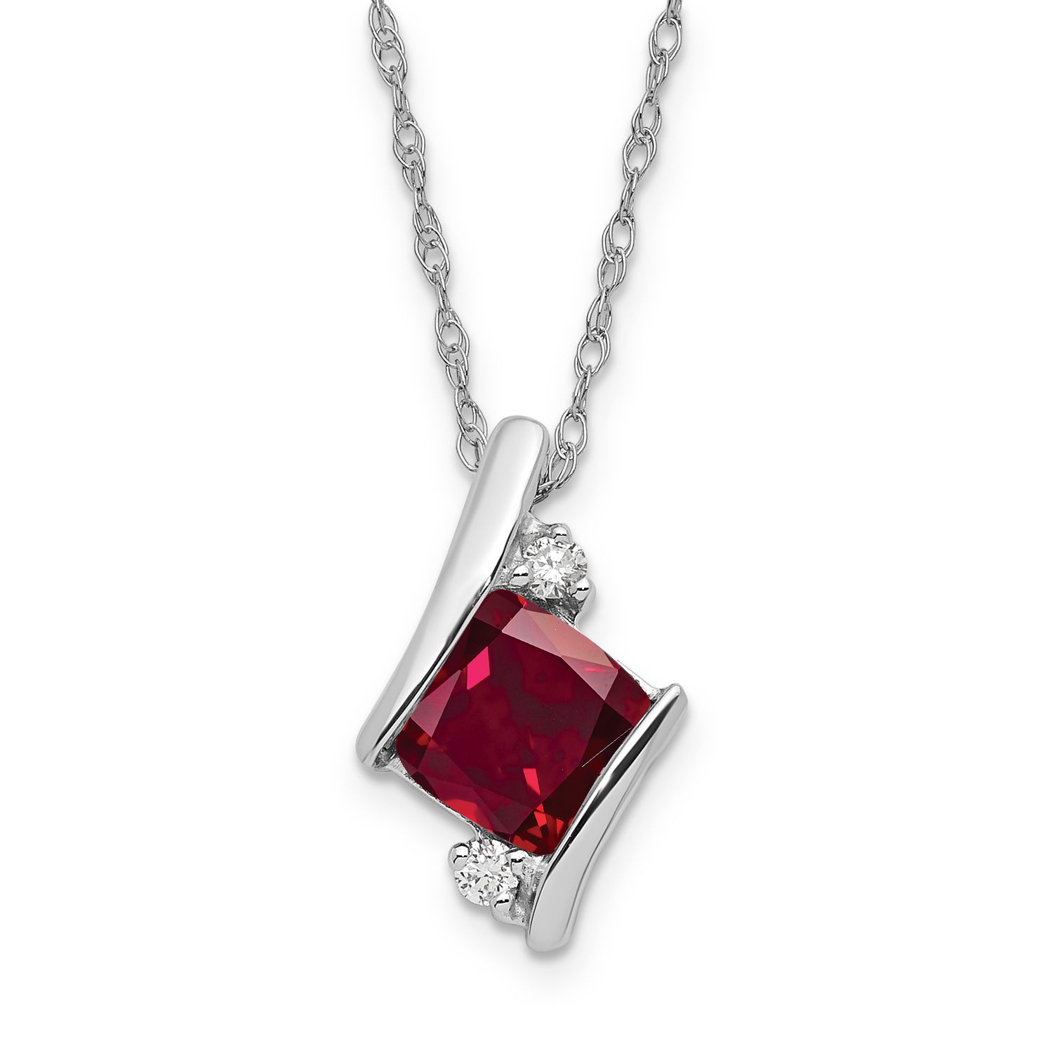 SS Created Ruby &amp; Diamond Pend Necklace
