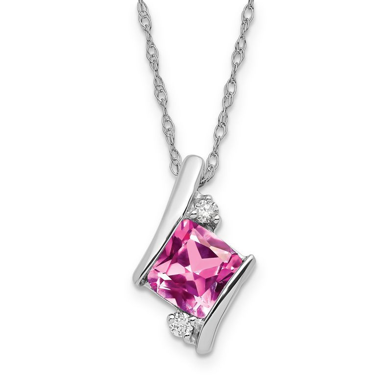 SS Created Pink Sapphire &amp; Diamond Pend Necklace